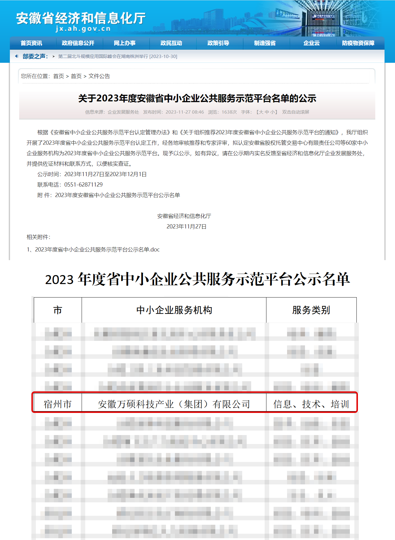 喜报 | 安徽万硕科技产业(集团)有限公司荣获“安徽省中小企业公共服务示范平台”称号 喜报 | 安徽万硕科技产业(集团)有限公司荣获“安徽省中小企业公共服务示范平台”称号